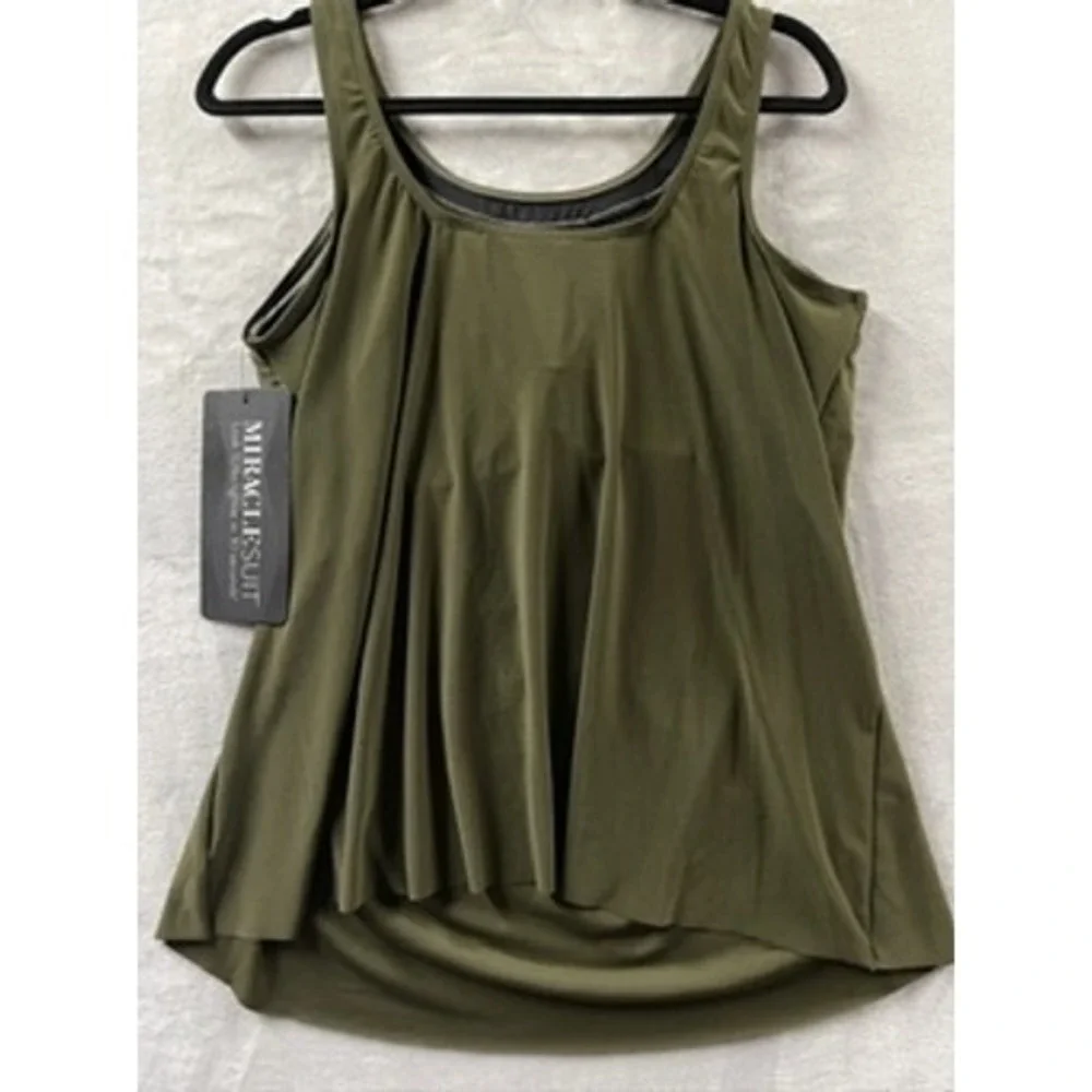 NWT Miraclesuit Ursula Tankini Top Nori Draped Scoop Neck Swimwear 14 $128